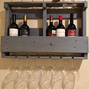 Gray Wooden Wall-Mounted Wine Rack